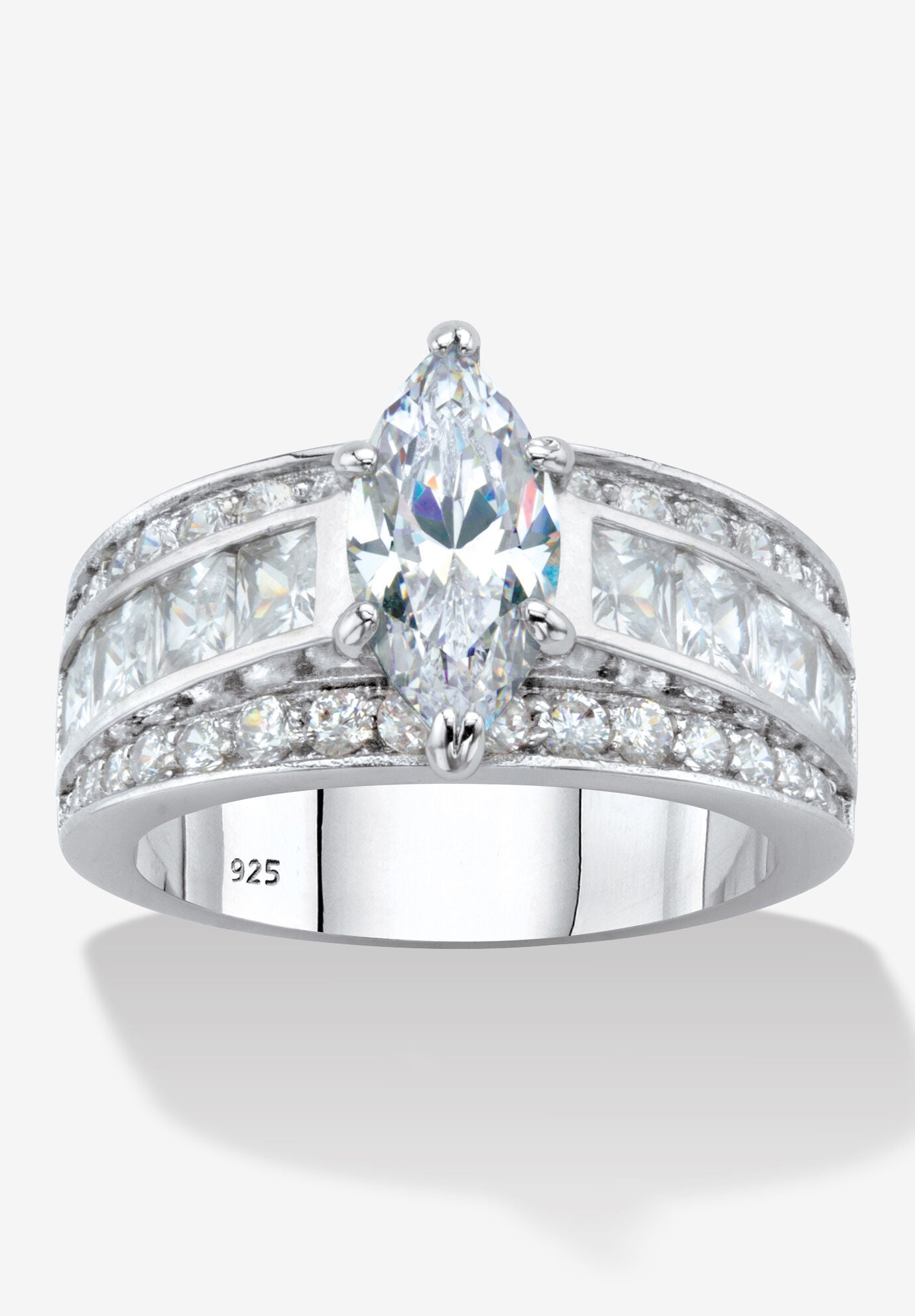 4.60 Cttw. Marquise-Cut Cubic Zirconia Platinum-Plated Sterling Silver Engagement Ring, SILVER, hi-res image number 0