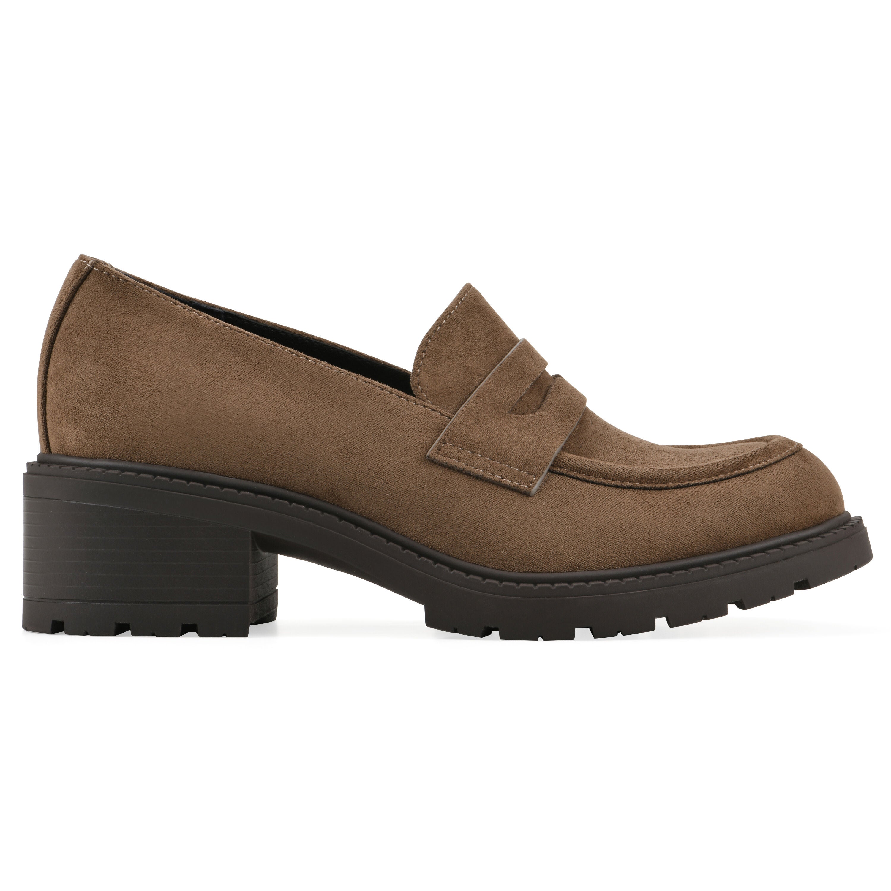 Brigetty Heeled Penny Loafer, DARK TAUPE FABRIC, alternate image number 2