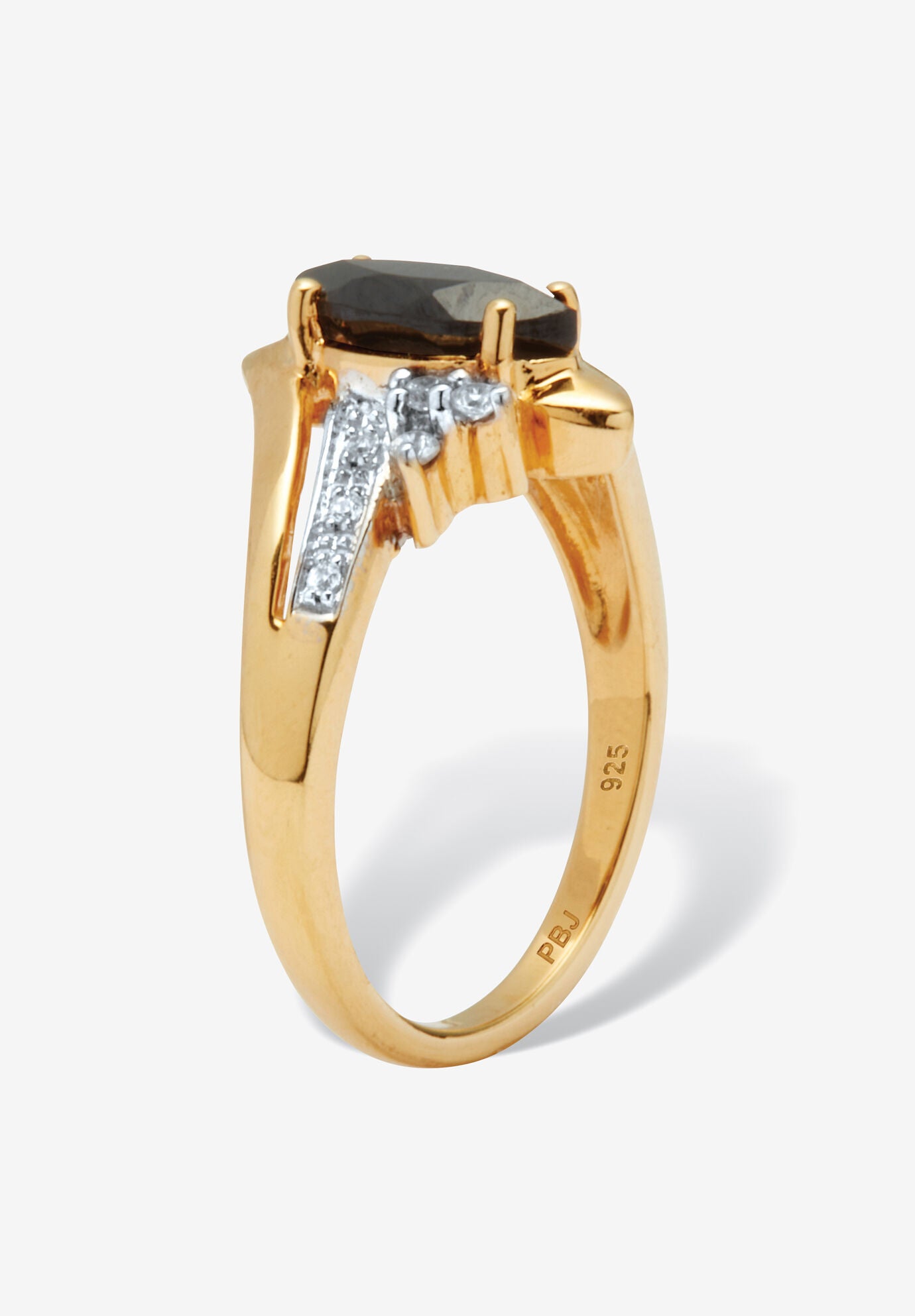 .12 Tcw Marquise Cut Onyx And Cz 18K Gold-Plated Sterling Silver Ring, , on-hover image number 1