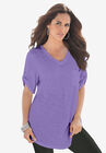 V-Neck Boyfriend Slub Tunic, VINTAGE LAVENDER, hi-res image number null