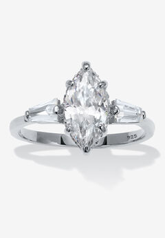 3.12 Tcw Marquise Cz Platinum-Plated Sterling Silver Engagement Ring