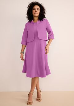 Plus Size Elbow Sleeve Fit-and-Flare Dress with Bolero Jacket – 2-Piece Suit