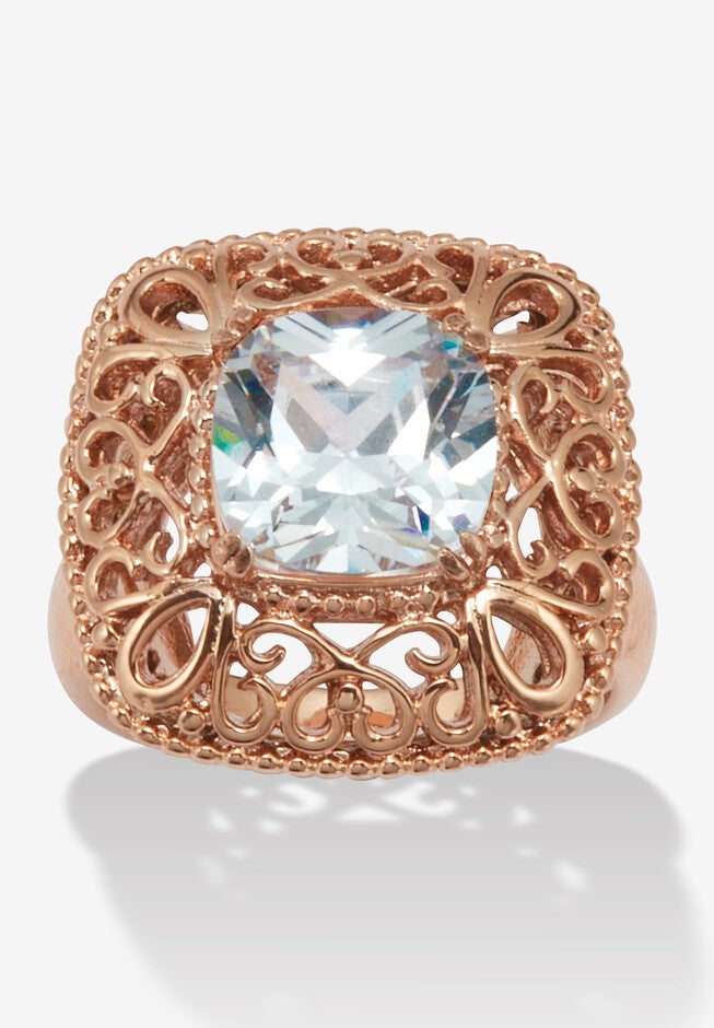 2.65 Cw Cushion Cut Cubic Zirconia Rose Ion Plated Bezel Statement Ring, SILVER, hi-res image number null