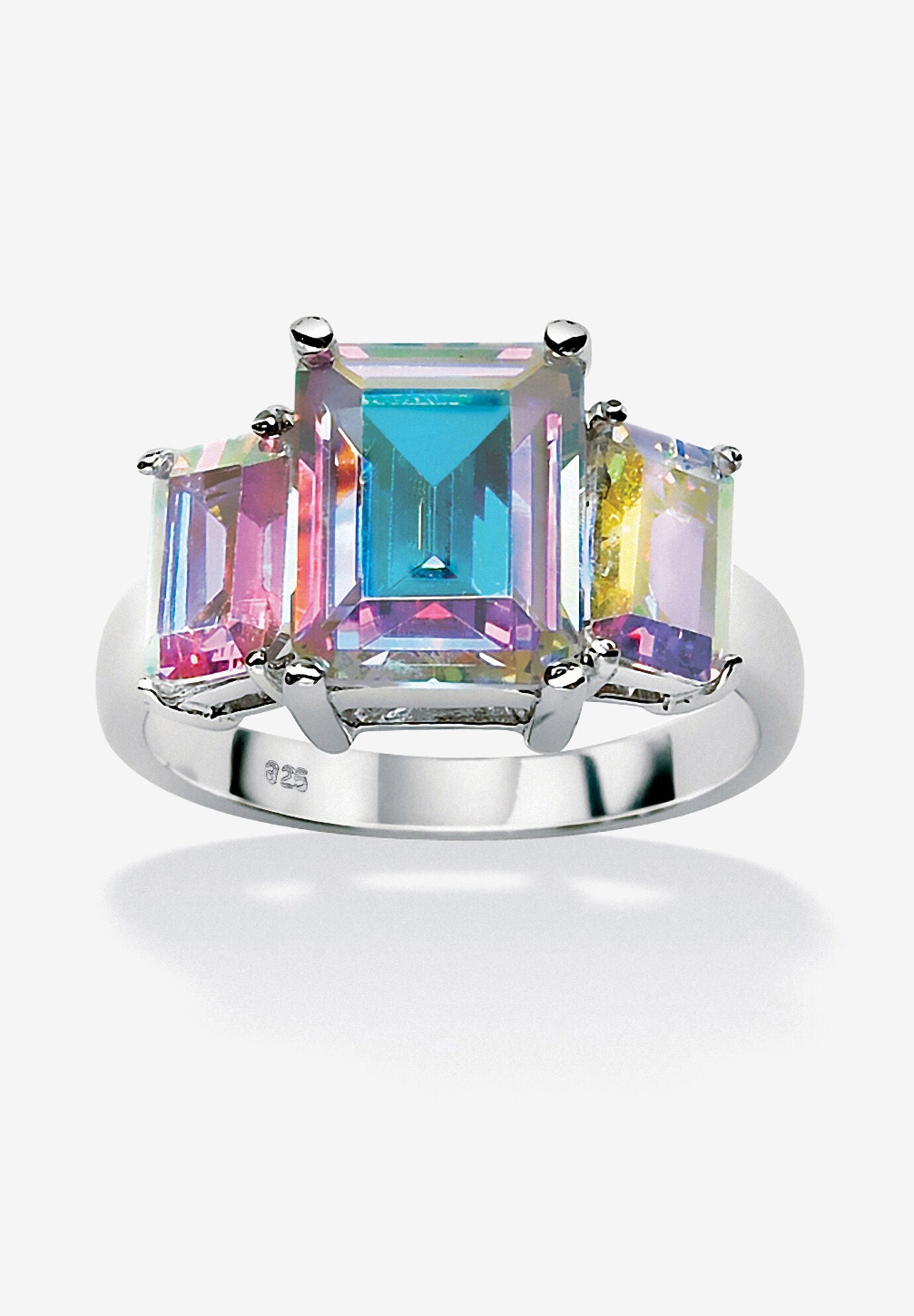 5.60 Cttw. Emerald-Cut Aurora Borealis Cubic Zirconia Sterling Silver Ring, SILVER, hi-res image number 0