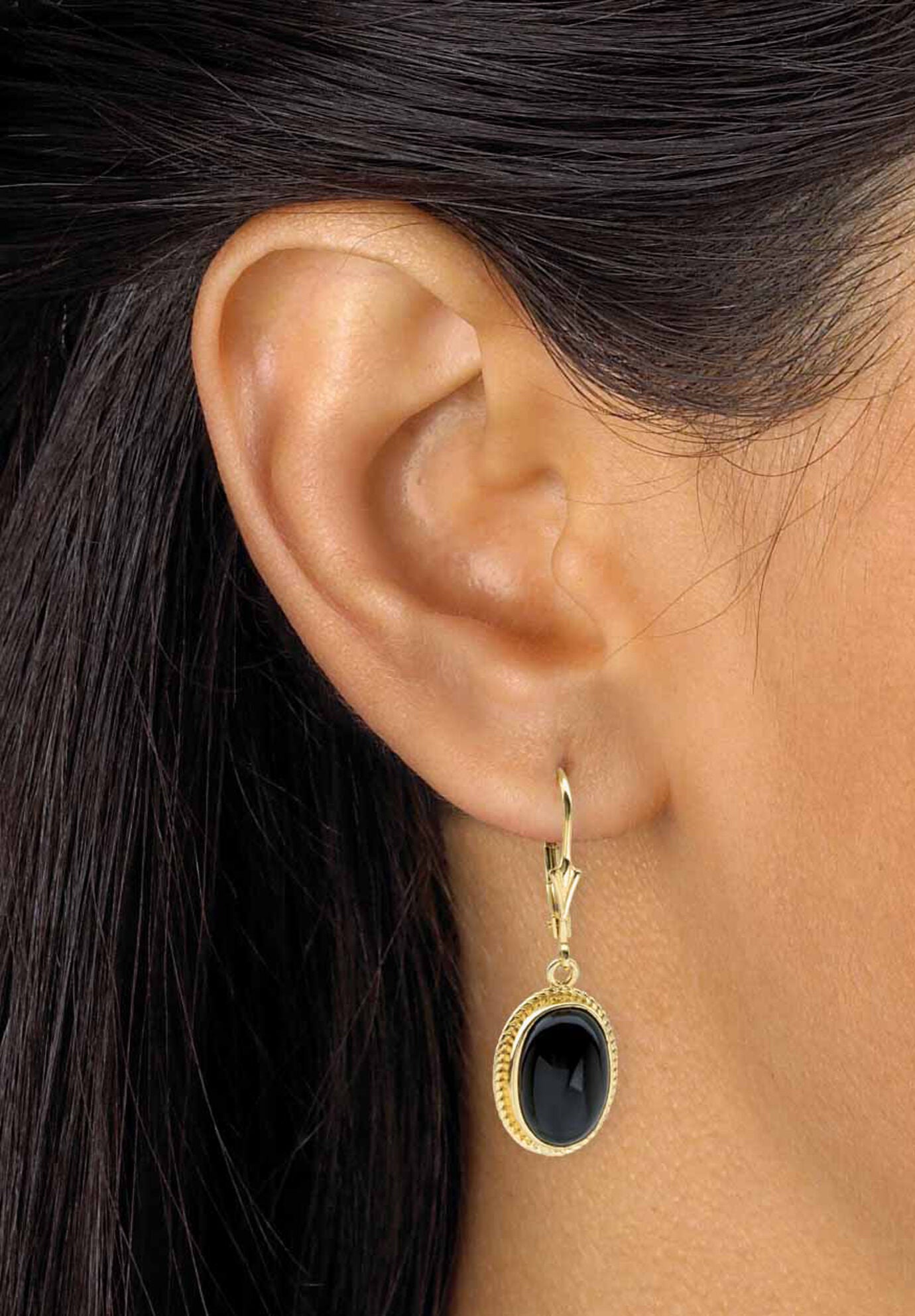 Oval-Cut Genuine Black Onyx 14K Gold-Plated Sterling Silver Drop Earrings, , alternate image number 2