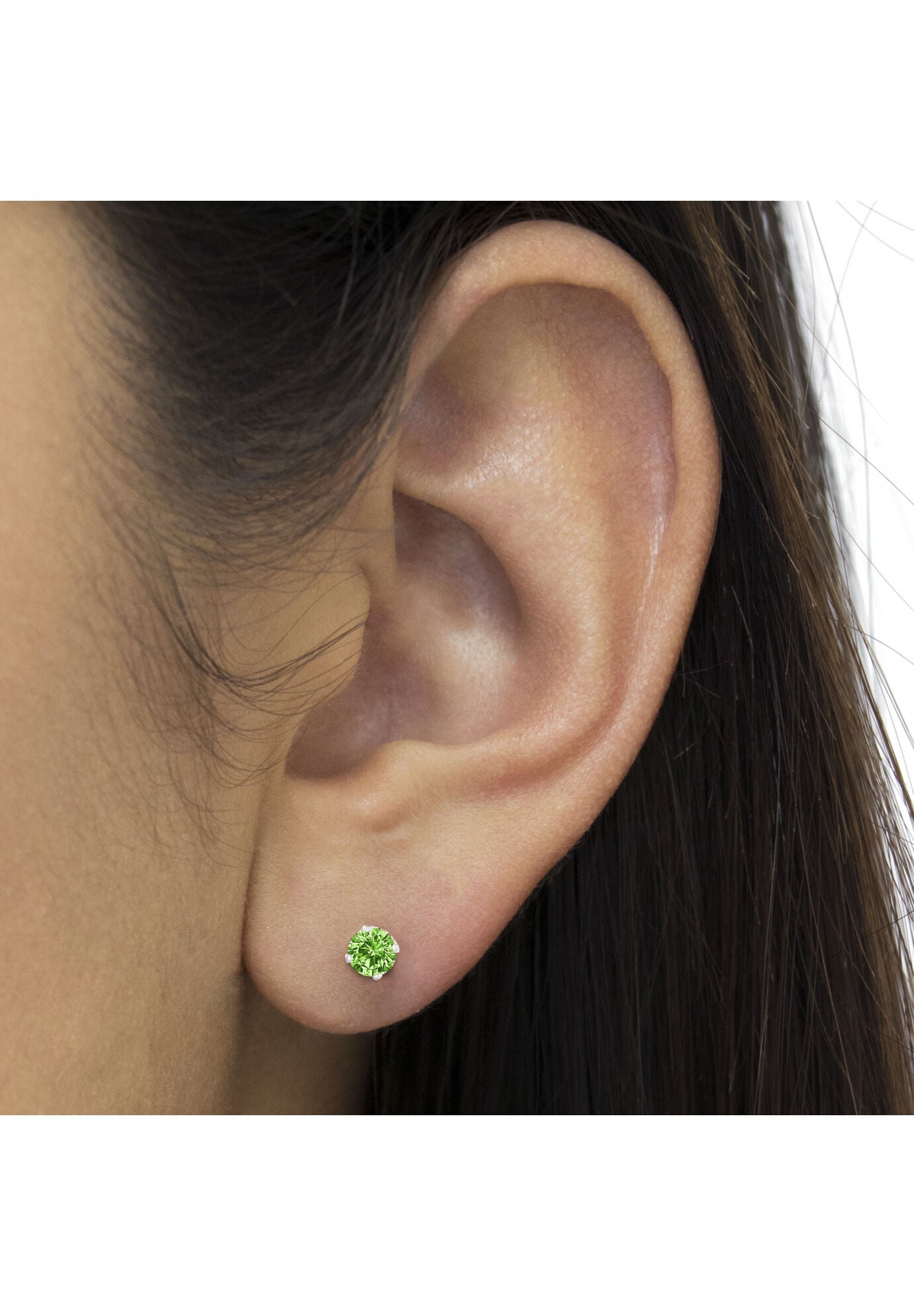 Sterling Silver Round Brilliantcut Green Diamond Classic 4Prong Stud Earrings, , alternate image number 3