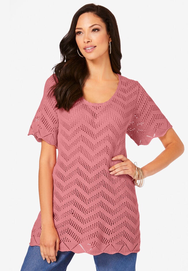 Scalloped Pullover Sweater, DESERT ROSE, hi-res image number null