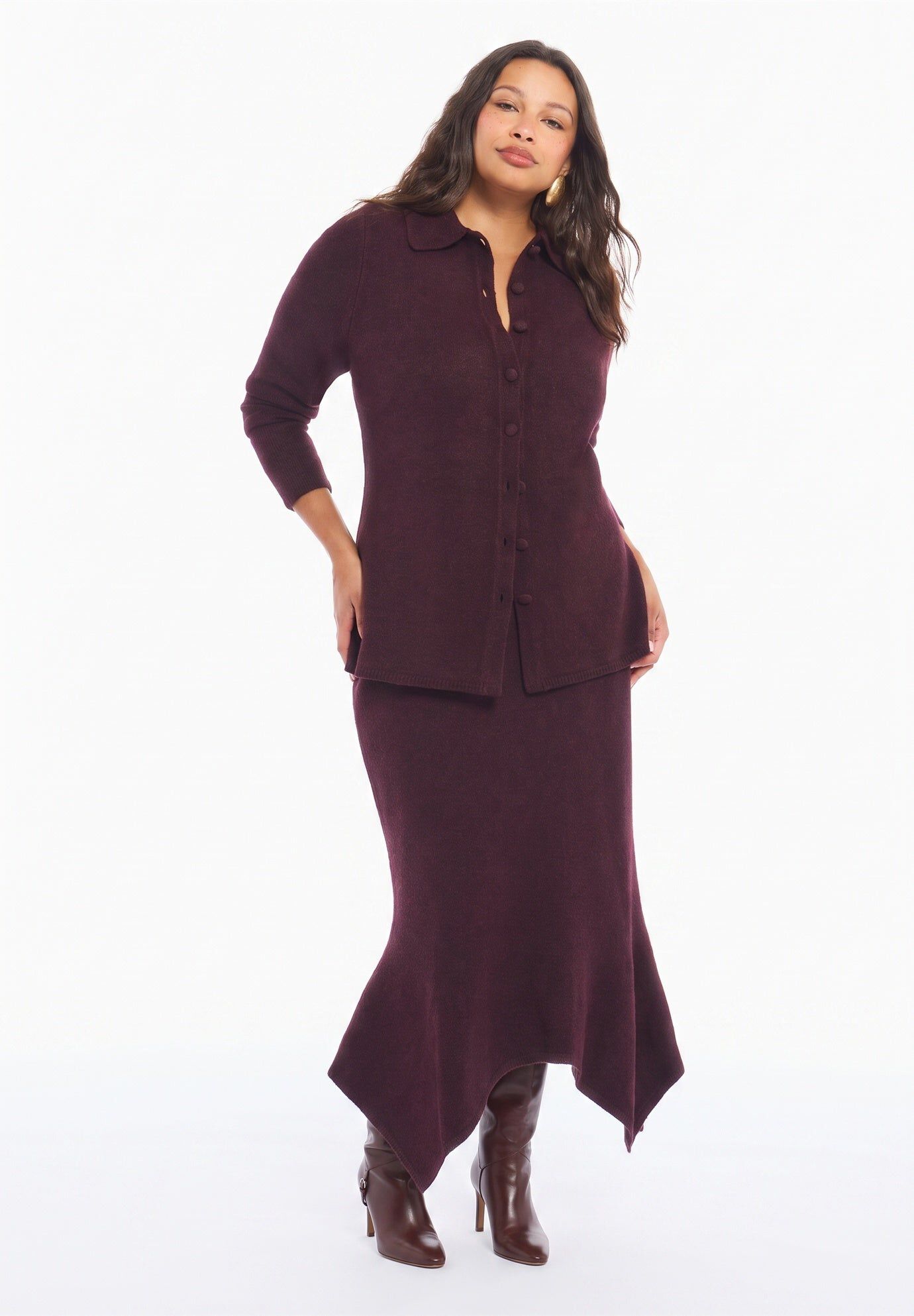 Button-Up Intarsia Knit Longline Cardigan