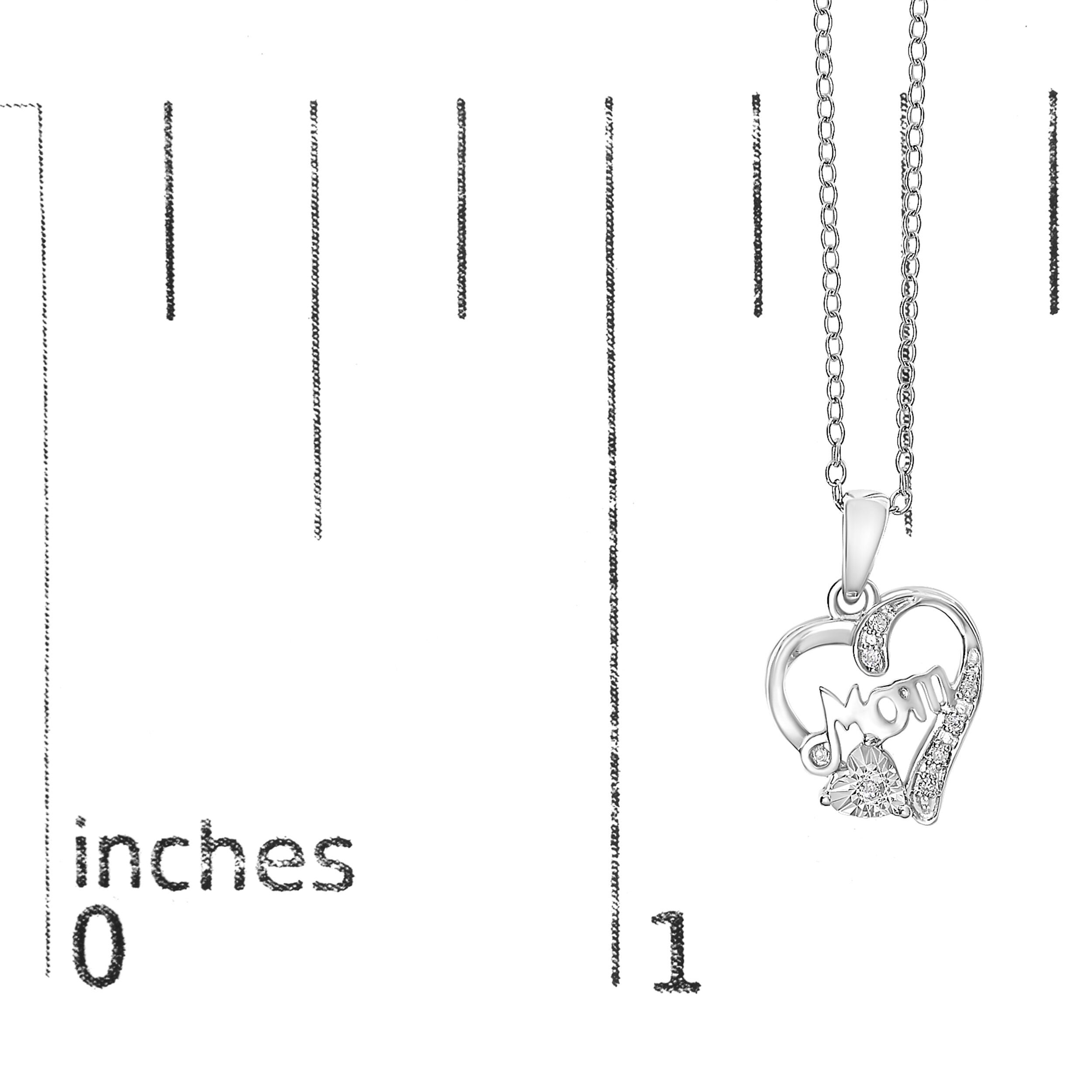 .925 Sterling Silver Diamond Accent Mom with Heart Pendant Necklace, WHITE, alternate image number 3