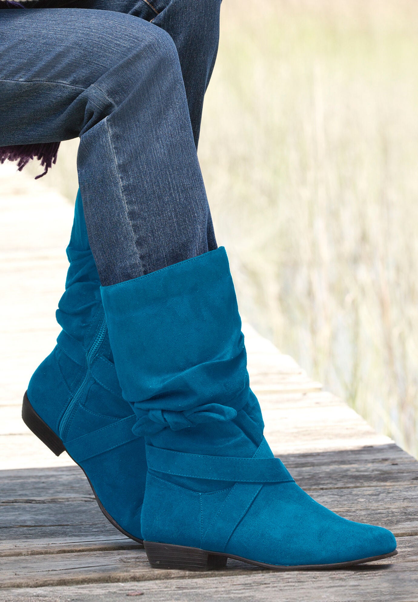 Blue wide calf boots store