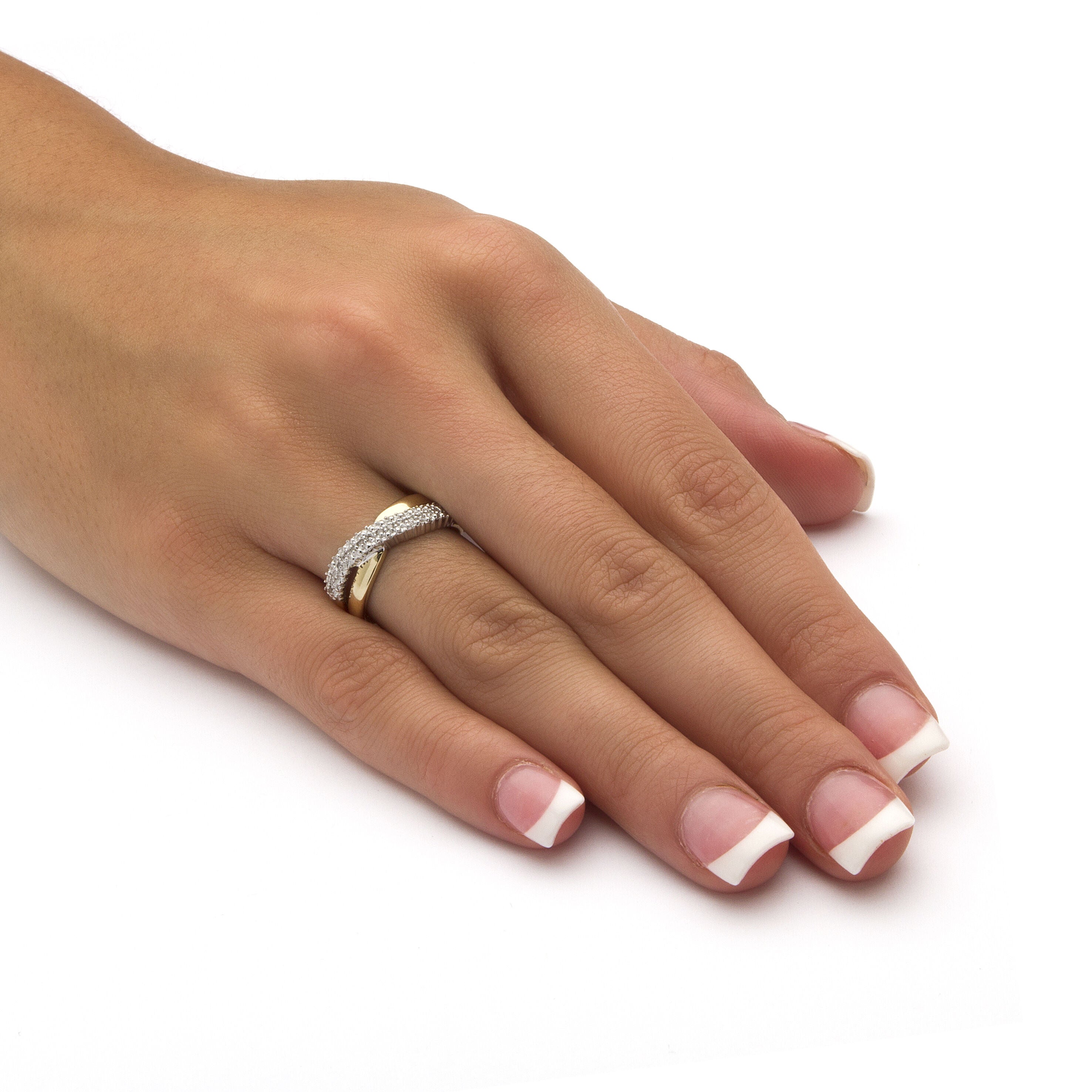 3/8 TCW Diamond Accent Solid 10k Yellow Gold Crossover Ring, WHITE, alternate image number 2