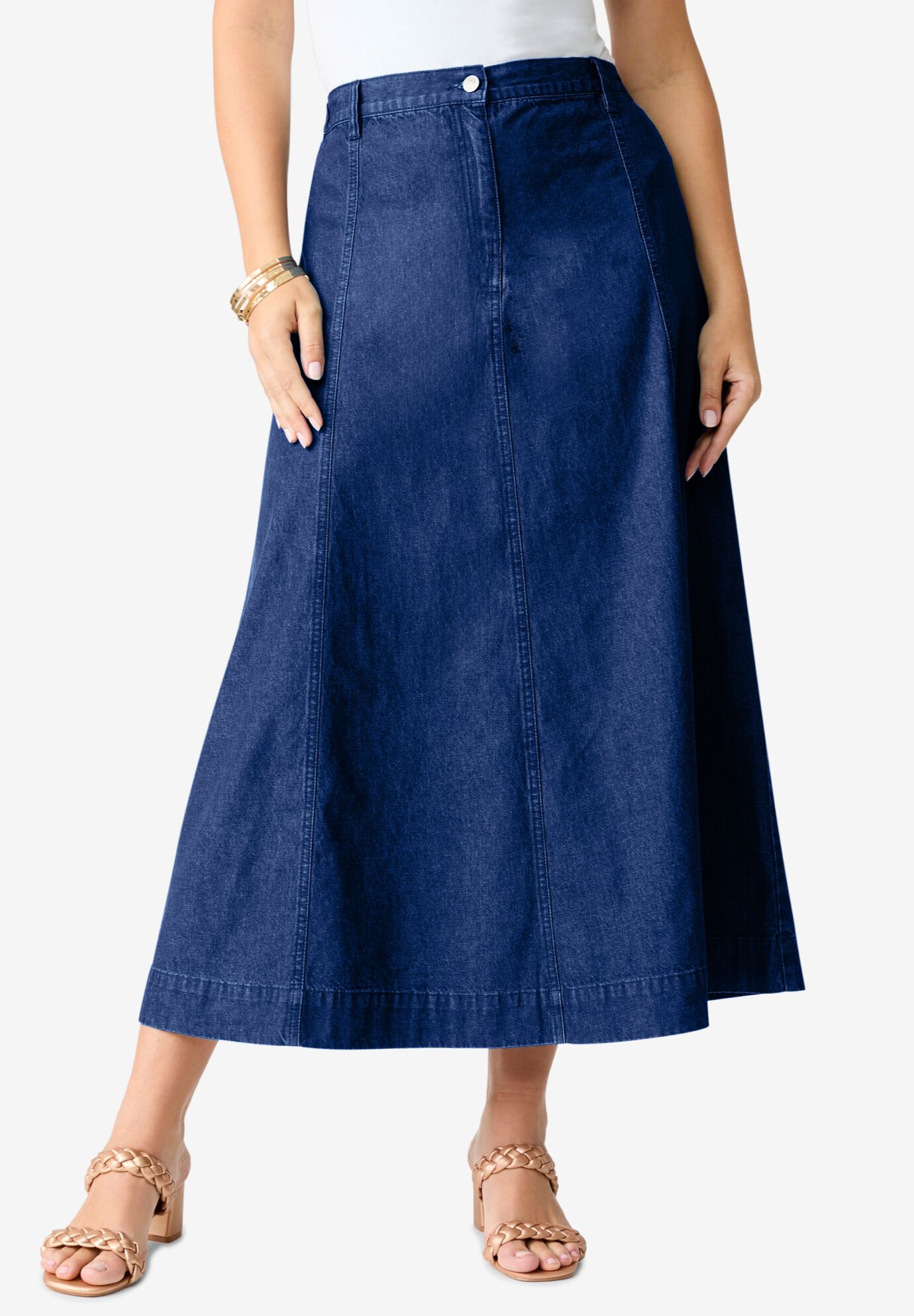 Plus Size 24/7 A Line Maxi Skirt, DARK WASH, on-hover image number 1