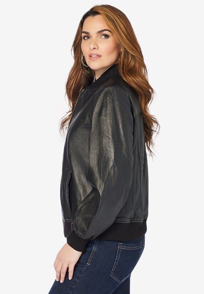 Leather Bomber Jacket, , alternate image number null