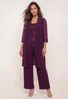 Plus-Size 3 Piece Knit Embellished Pant Set