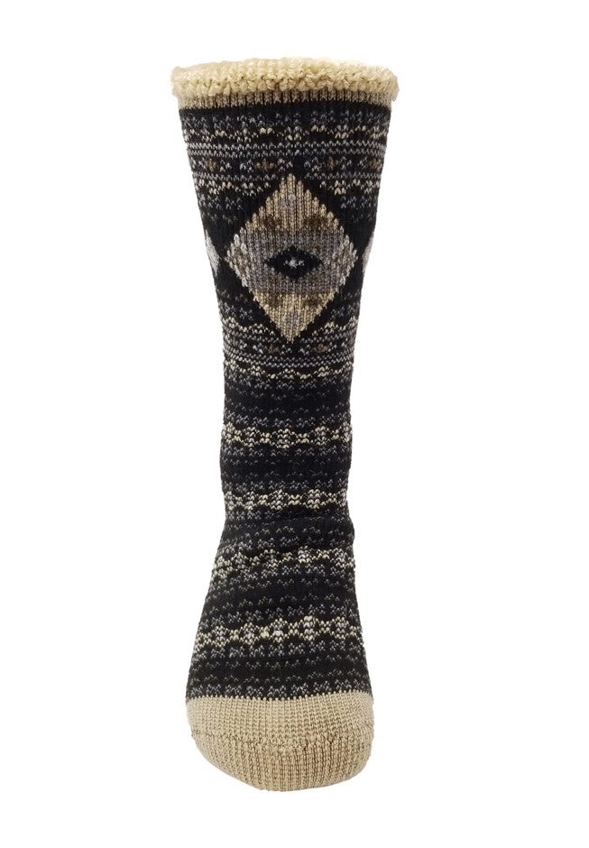 Diamond Fairisle Thermal Socks, BLACK, hi-res image number null