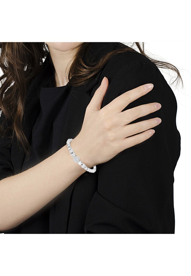 Sterling Silver 1/6 Cttw Diamond Rondelle Graduated Ball Bead Cuff Bangle Bracelet, , alternate image number null
