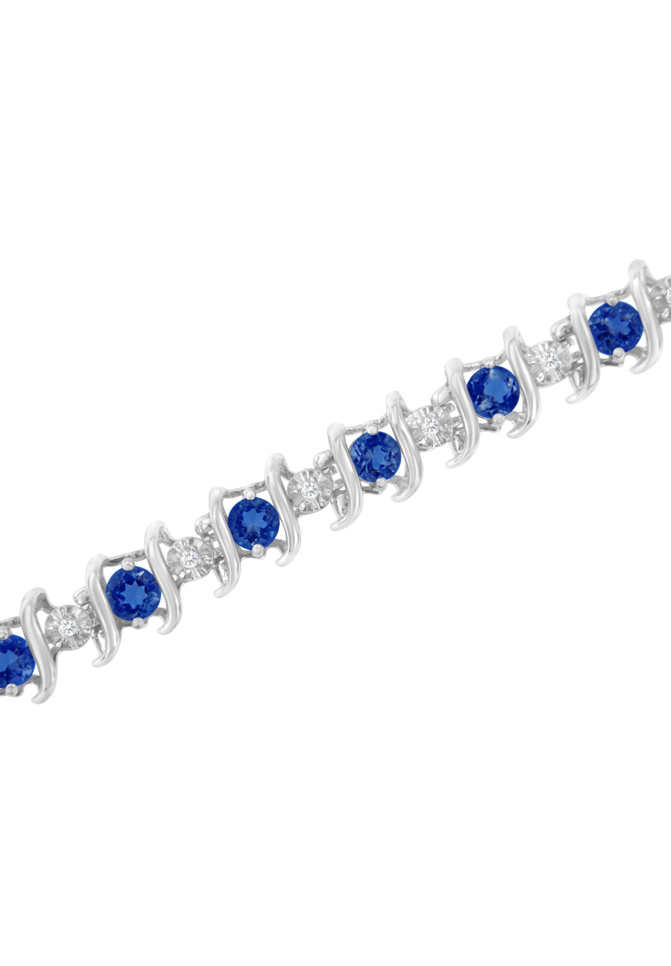 Sterling Silver Gemstone & Round Diamond Tennis Bracelet Blue Sapphire September Birthstone, , alternate image number 3