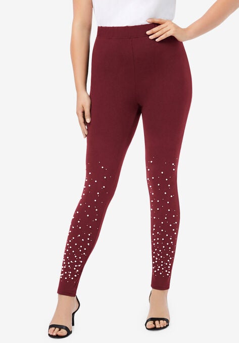 Rhinestone And Pearl Legging, RICH BURGUNDY, hi-res image number null