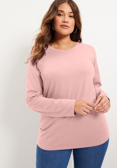 Long-Sleeve Crewneck One + Only Tee, SOFT BLUSH, hi-res image number null