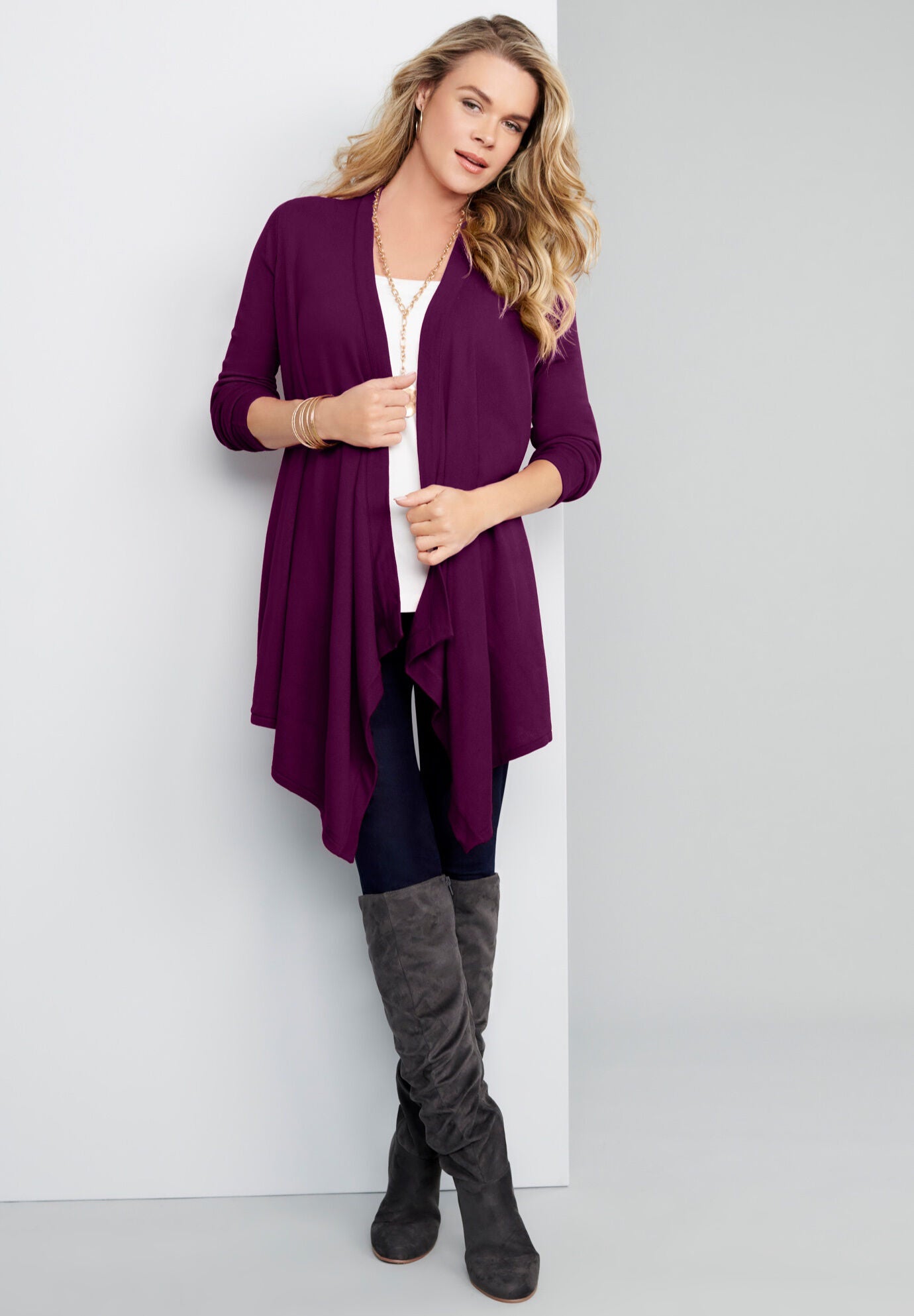 Plus Size Lightweight Handkerchief Hem Cardigan Sweater, , alternate image number 4