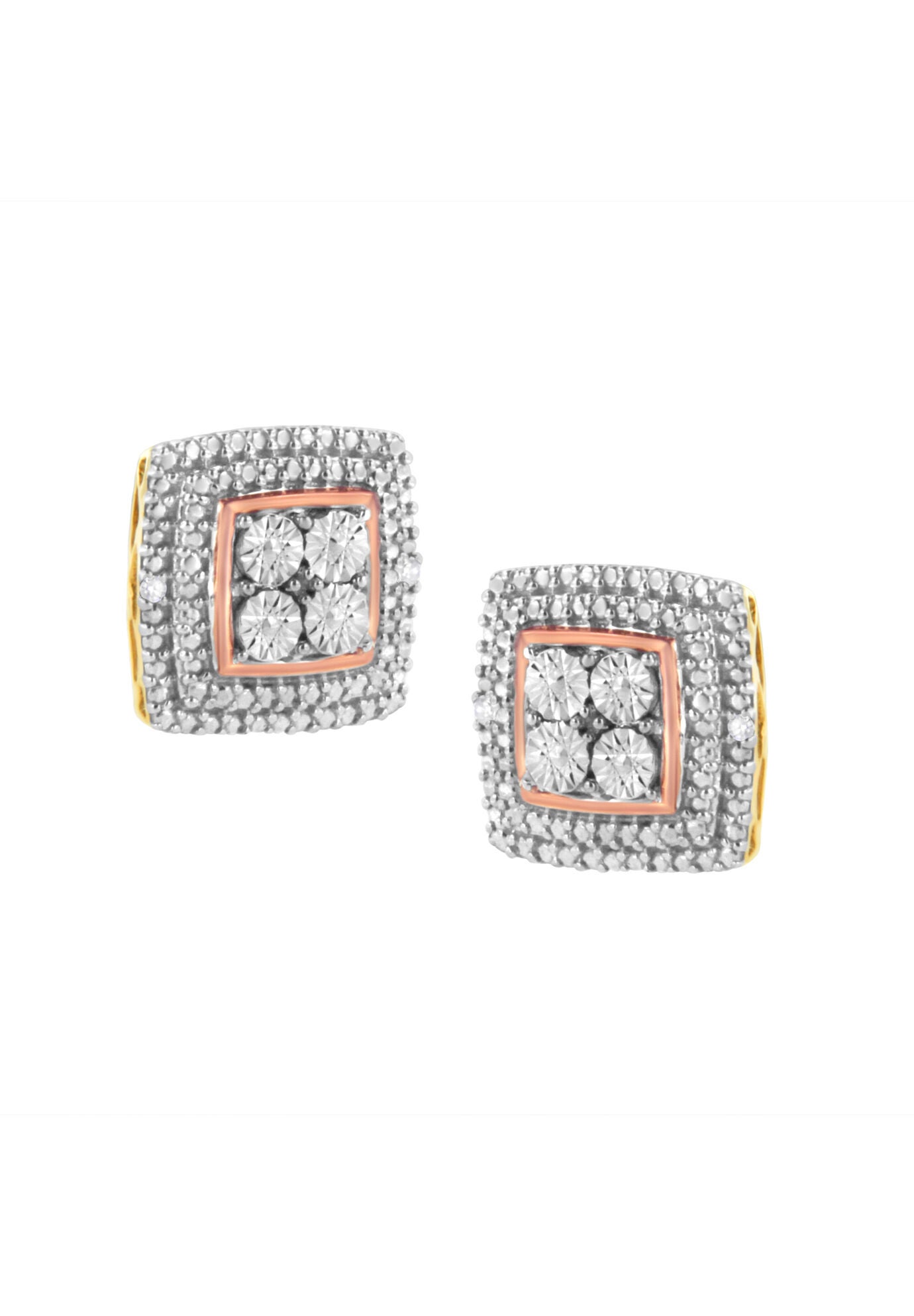 .925 Sterling Silver Diamond Accented Square Shaped Milgrain Stud Earrings (I-J Clarity, I3 Color), , alternate image number 6