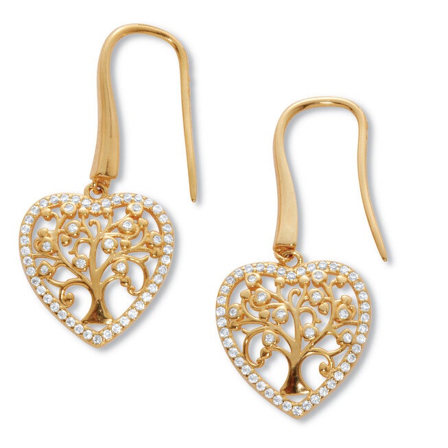 Cubic Zirconia Gold Plated Tree Earrings, WHITE, on-hover image number null
