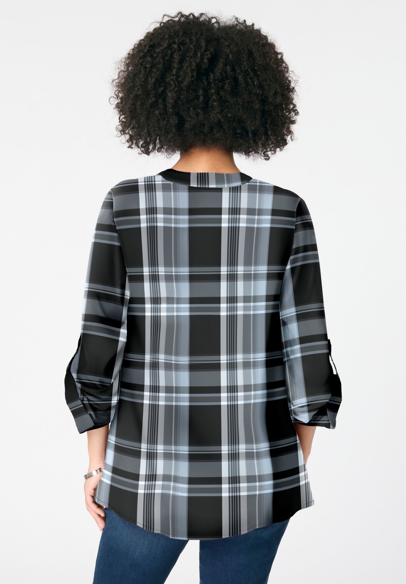 Plaid Henley Tunic, BLACK PLAID, on-hover image number 1