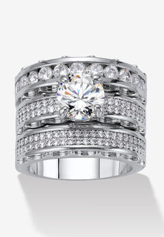3 Piece 3.38 Tcw Round Cubic Zirconia Platinum-Plated Bridal Ring Set