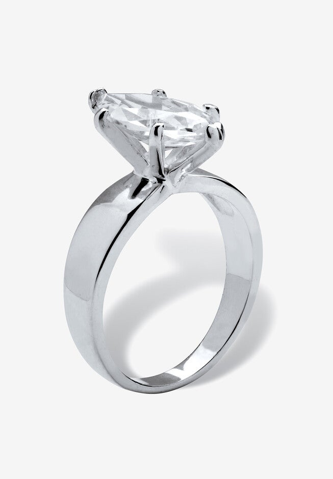 2.11 Cttw. Marquise-Cut Cubic Zirconia .925 Sterling Silver Solitaire Ring, , on-hover image number null
