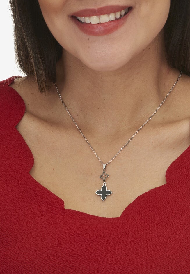Genuine Black Mother Of Pearl Stainless Steel Clover Jewelry Set Jewelry, , alternate image number null