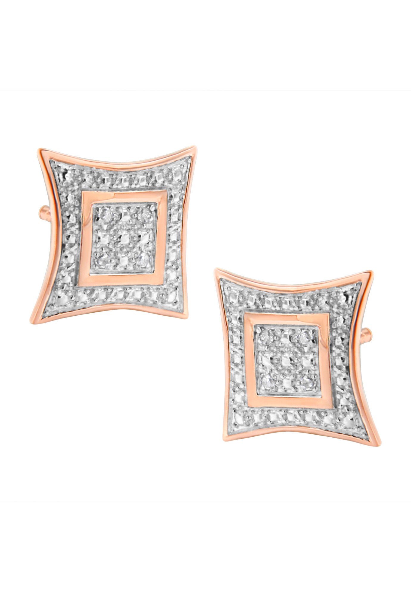 Rose Gold Plated Sterling Silver Diamond Accented 4Stone Four Pointed Star Shaped Halostyle Stud Earrings, ROSE GOLD, hi-res image number 0