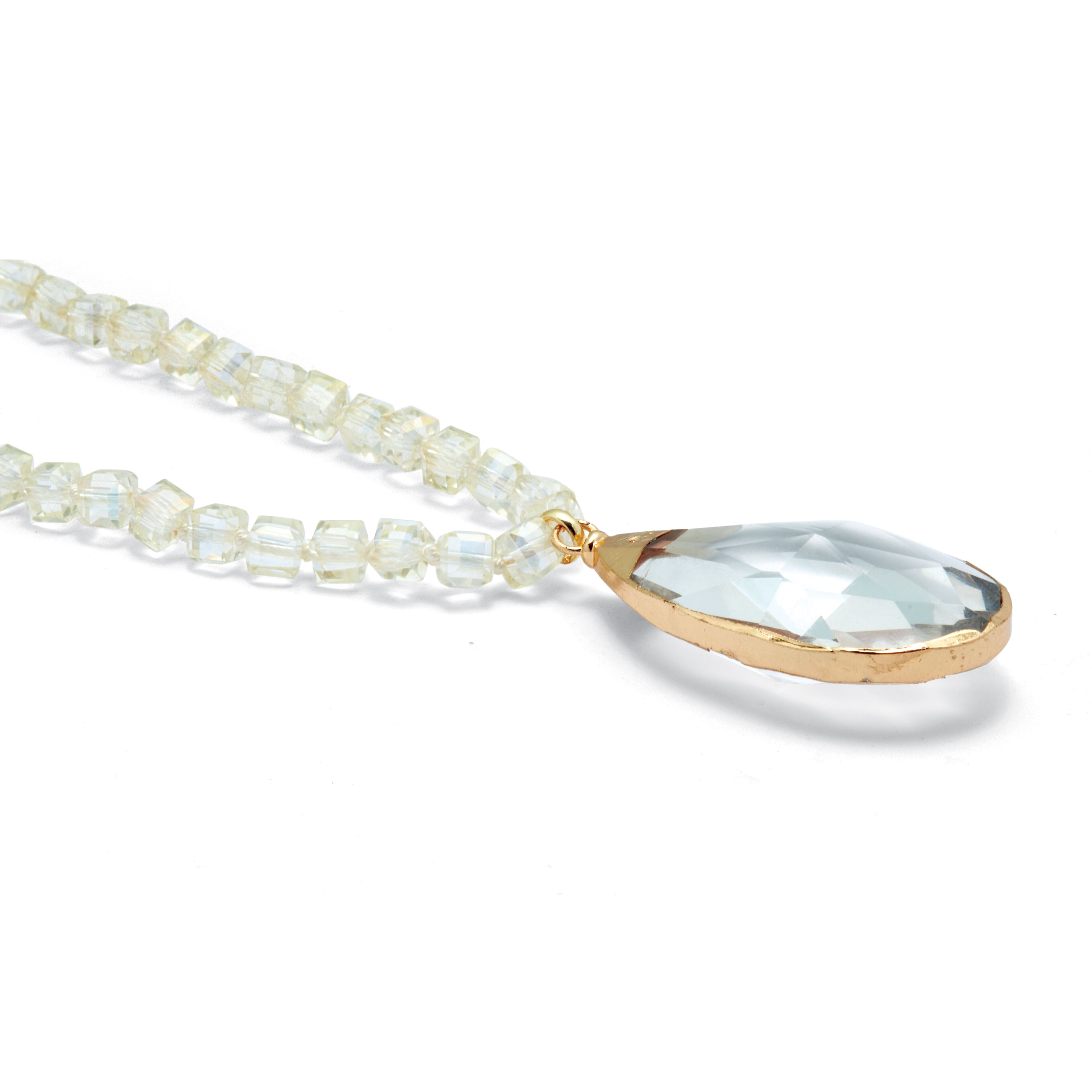 Crystal Pendant Beaded Goldtone Drop Necklace 32-inch, WHITE, on-hover image number 1