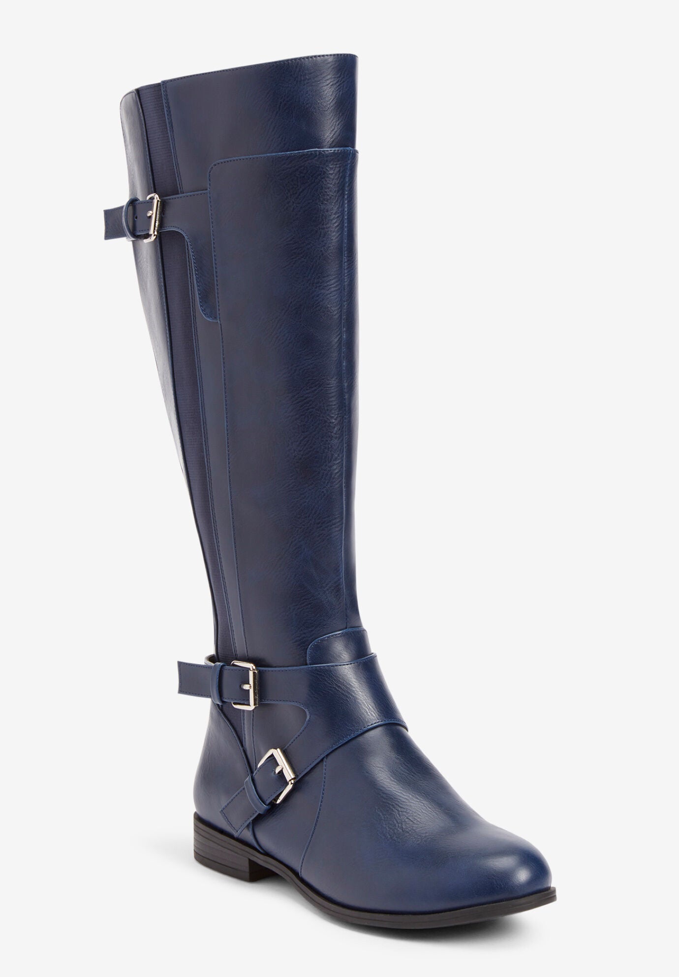 Whitley Wide Calf Boot Adjustable Buckles Navy Catherines