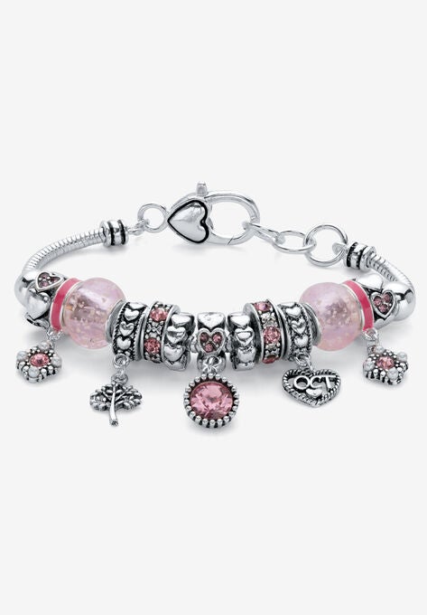 Antique Silvertone Simulated Birthstone 8" Charm Bracelet, OCTOBER, hi-res image number null