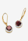 Gold Over Silver Halo Drop Earrings, Red Garnet And Diamond Accent Jewelry, GARNET, hi-res image number null