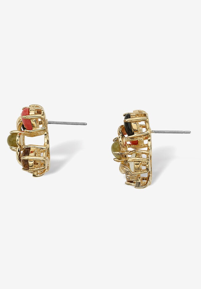 Gold-Plated Button Earrings , Multi Genuine Gemstone (1/2 Cttw) Jewelry, , on-hover image number 1