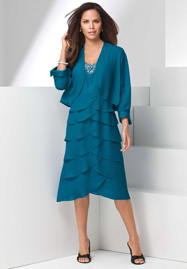 Beaded Tier Jacket Dress, , alternate image number null