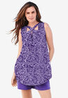 Cutout Swing Tunic Tank, VIOLET BATIK PAISLEY, hi-res image number null