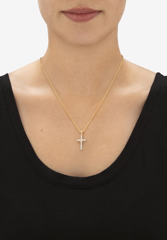 Diamond Accent Gold-Plated 2-Piece Cross Earring and Necklace Set 18 inches-20 inches, , alternate image number null