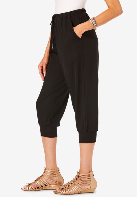 Drawstring Soft Knit Capri Pant, , alternate image number null