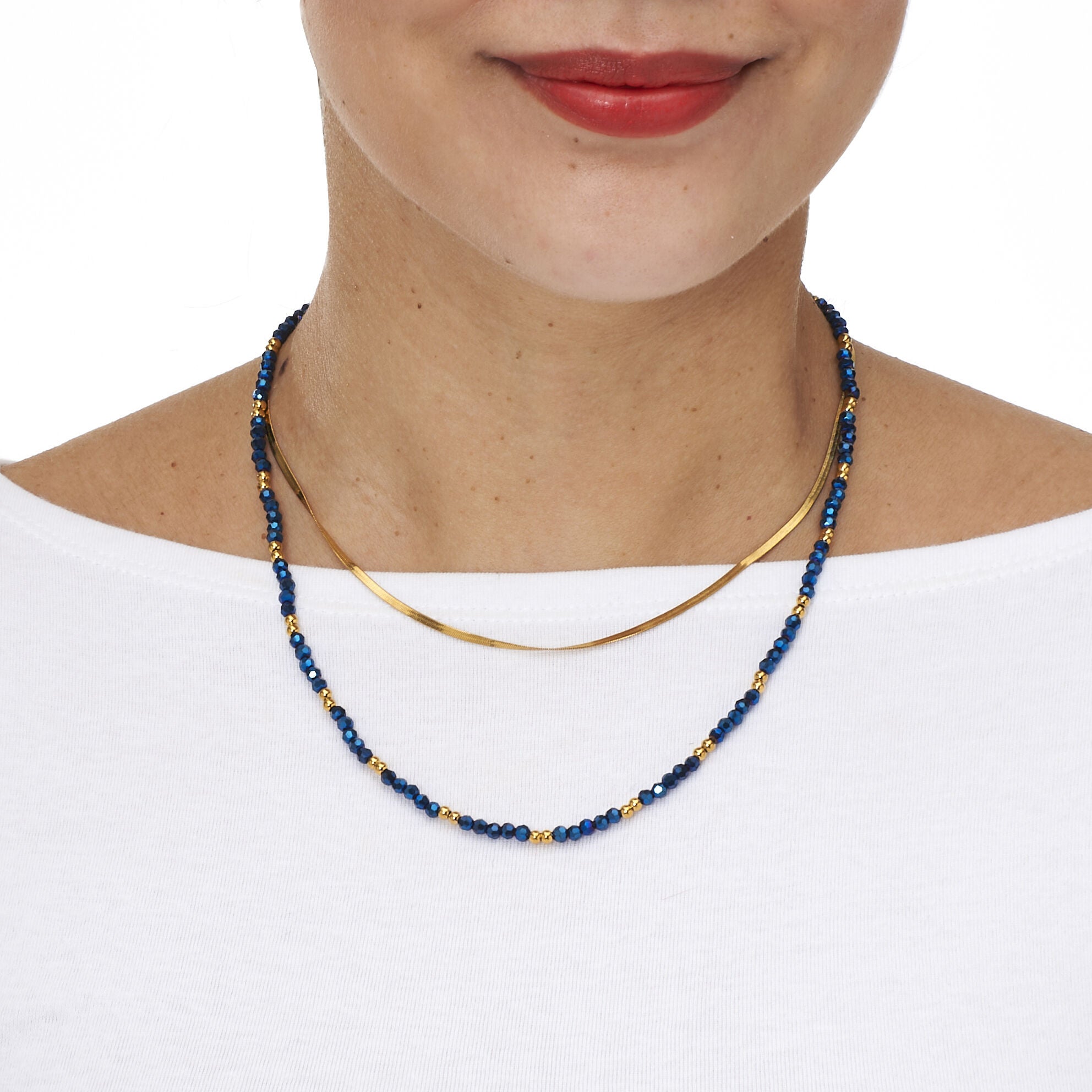 Crystal 2-Piece Stainless Steel Beaded Necklace 16-inch and 3-inch Extender, OLIVE, alternate image number 2
