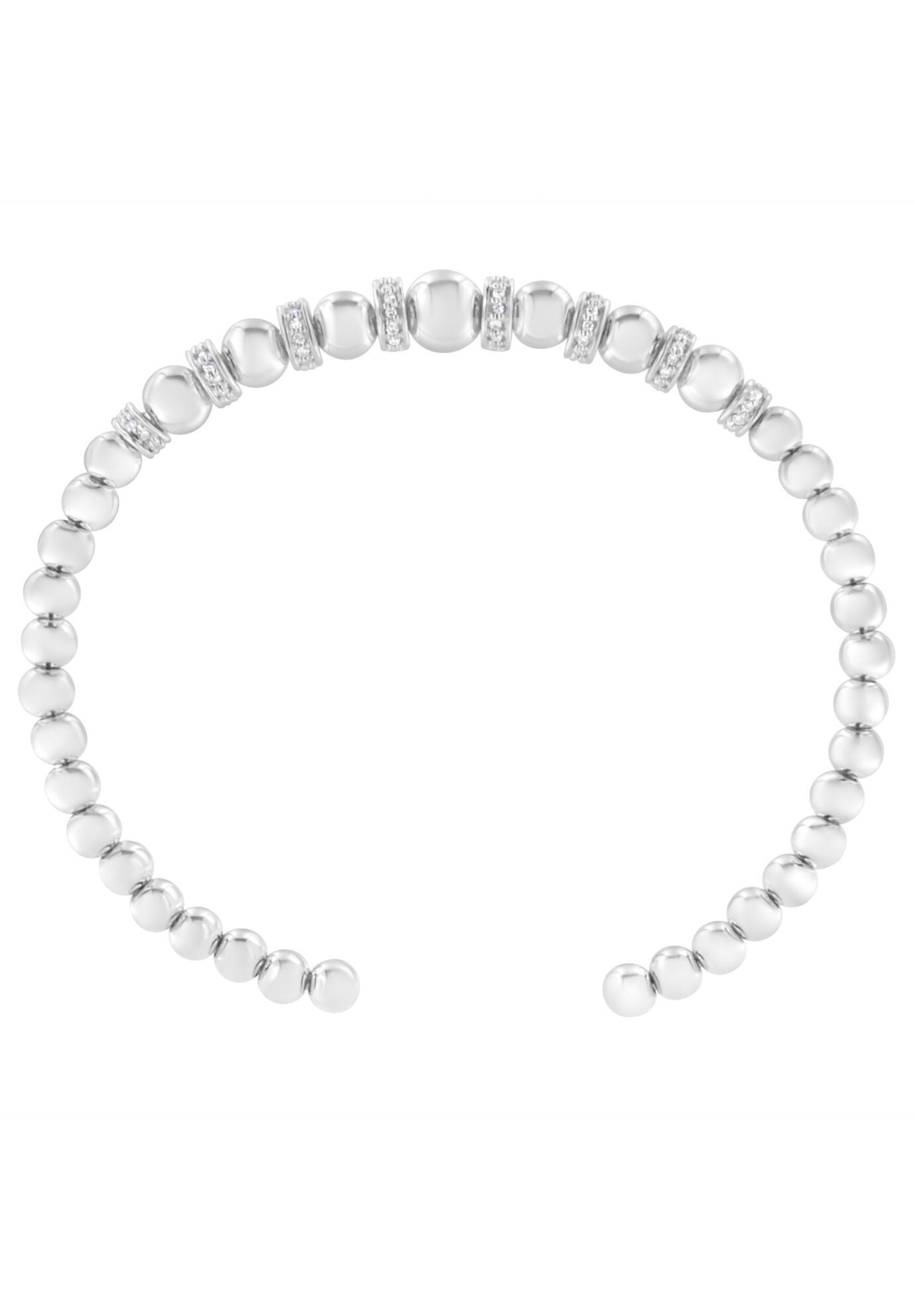 Sterling Silver 1/4 Cttw Diamond Rondelle Graduated Ball Bead Cuff Bangle Bracelet, , alternate image number 3