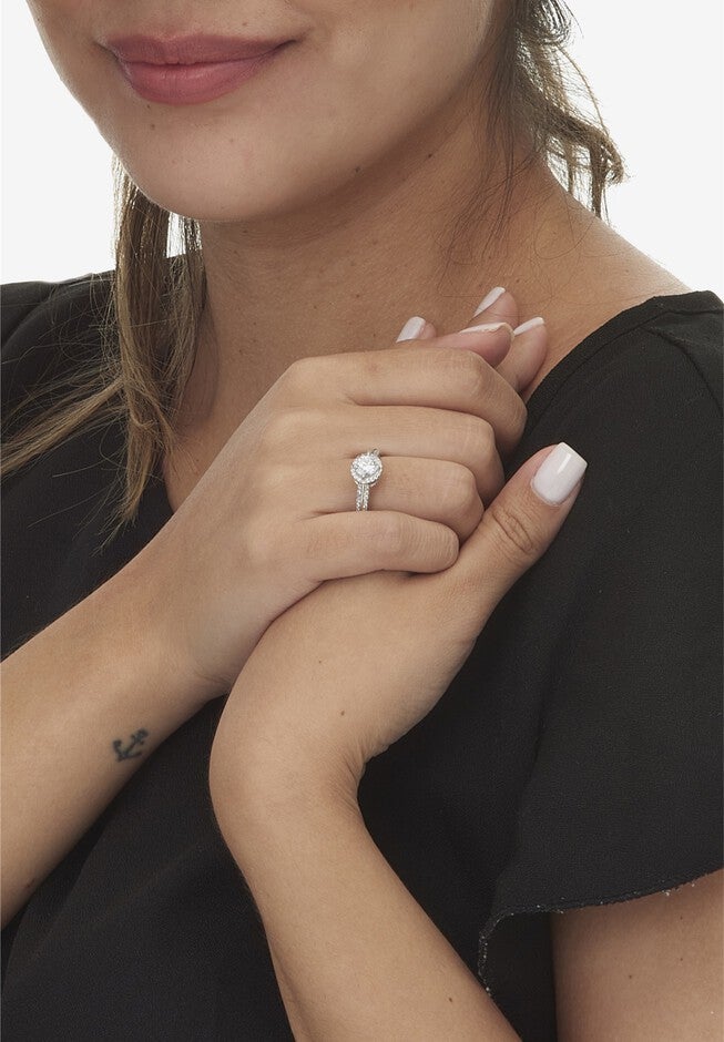 1.22 Tcw Round Cubic Zirconia Sterling Silver Halo Ring, , alternate image number 2