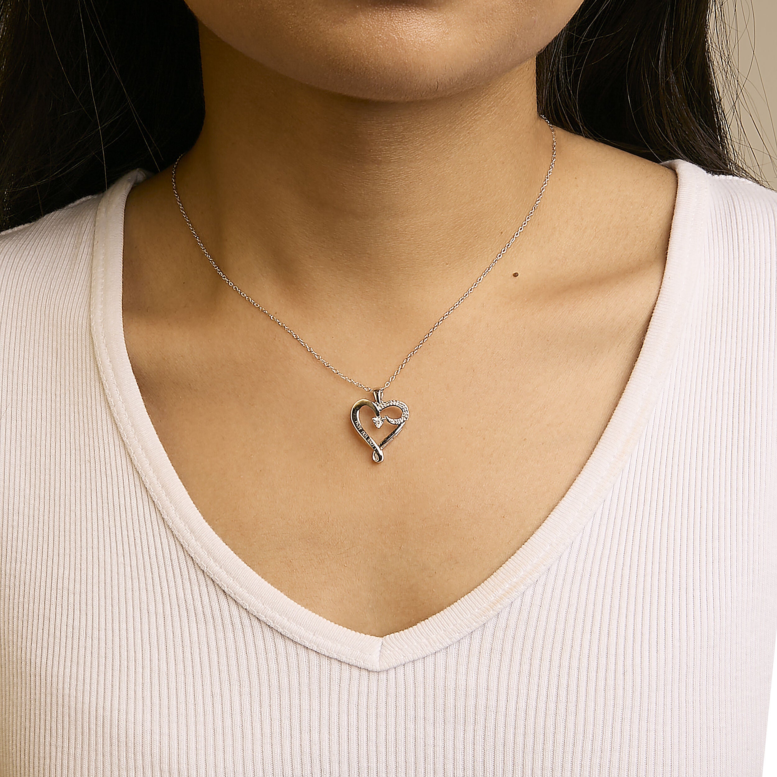 Silver Diamond Accent "I LOVE YOU MOM" Heart Pendant Necklace, WHITE, alternate image number 3