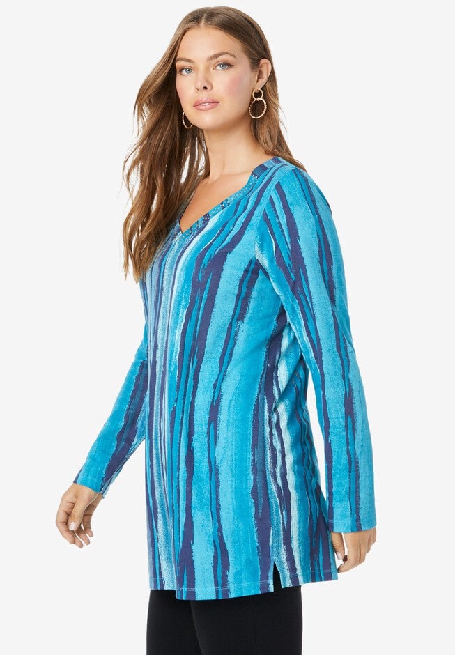 Studded Tie-Dye Long Sleeve Tunic, , alternate image number 2