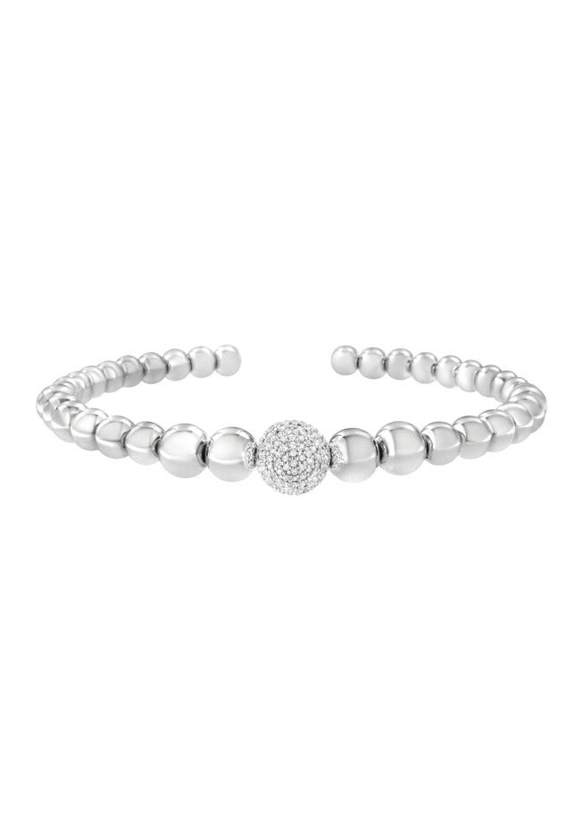 Sterling Silver 1/6 Cttw Diamond Rondelle Graduated Ball Bead Cuff Bangle Bracelet, , alternate image number null