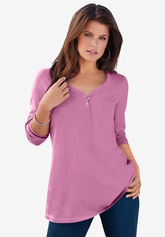 Ultimate Long Sleeve Henley Tee with Sweetheart Neck
