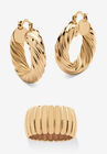 Section Dome Ring And Hoop Earrings Set Goldtone, GOLD, hi-res image number null
