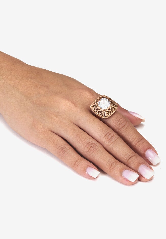 2.65 Cw Cushion Cut Cubic Zirconia Rose Ion Plated Bezel Statement Ring, , alternate image number null