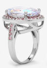 Silver Tone Aurora Borealis and Pink Halo Cocktail Ring, , on-hover image number 1